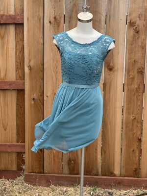 light blue cap sleeve dress Cap Sleeve Work Dress for Women's Summer Midi Round Neck Casual Split Hem Dresses S Light Blue