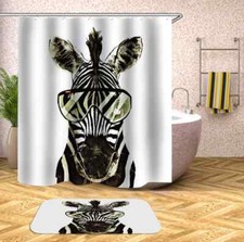 Zebra's Clear Glasses 3D Shower Curtain Polyester Bathroom Decor Waterproof