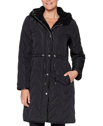 Vince Camuto Womens Hooded Quilted Coat 