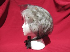 Vintage 50s-60s black net Bouffant Bonnet w/floral decoration black ribbon tie