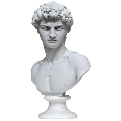 David Bust By Michelangelo Marble Sculpture With Alabaster Base H 27Cm