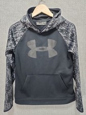 UNDER ARMOUR Storm Boys Big Logo Fleeced Hoodie Gray Black YLG Youth Large C25