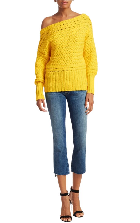 Tanya Taylor Marie Sweater Yellow XS Wool Cable Knit Wool Off