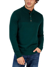 Club Room Men's Button Mock Neck Sweater Size Large Color Green New