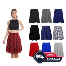 Womens Pleated Skirt Ladies Waist Band Flared Swing Skater Stretchy UK 8-26
