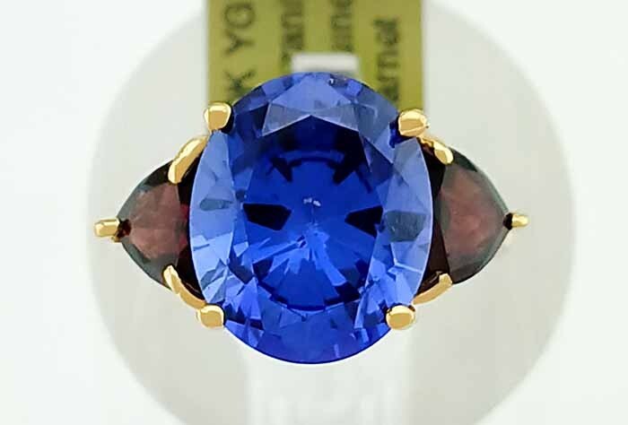 LAB CREATED 4.72 Cts TANZANITE & GENUINE 1.08 Cts GARNET RING 10K GOLD - NWT