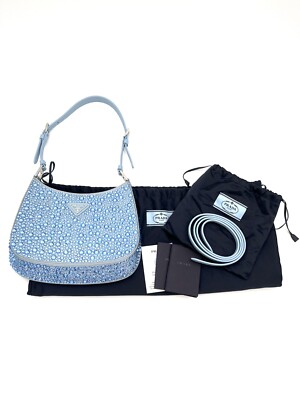 NEUWARE: PRADA Cleo | Satinstoff mit Kristallapplikationen | Hellblau