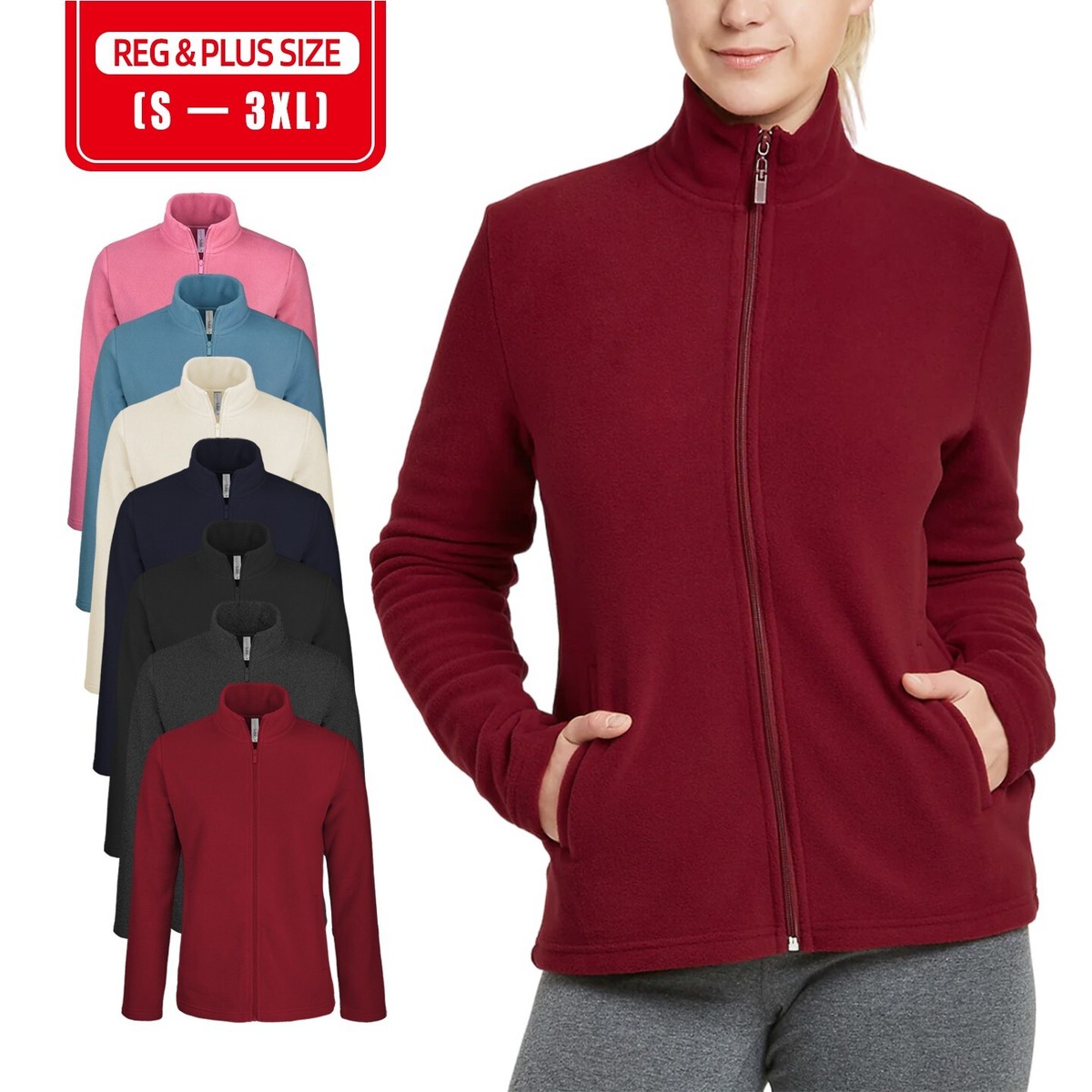 Women's Polar Fleece Jacket with Pockets Full Zip Up Soft S
