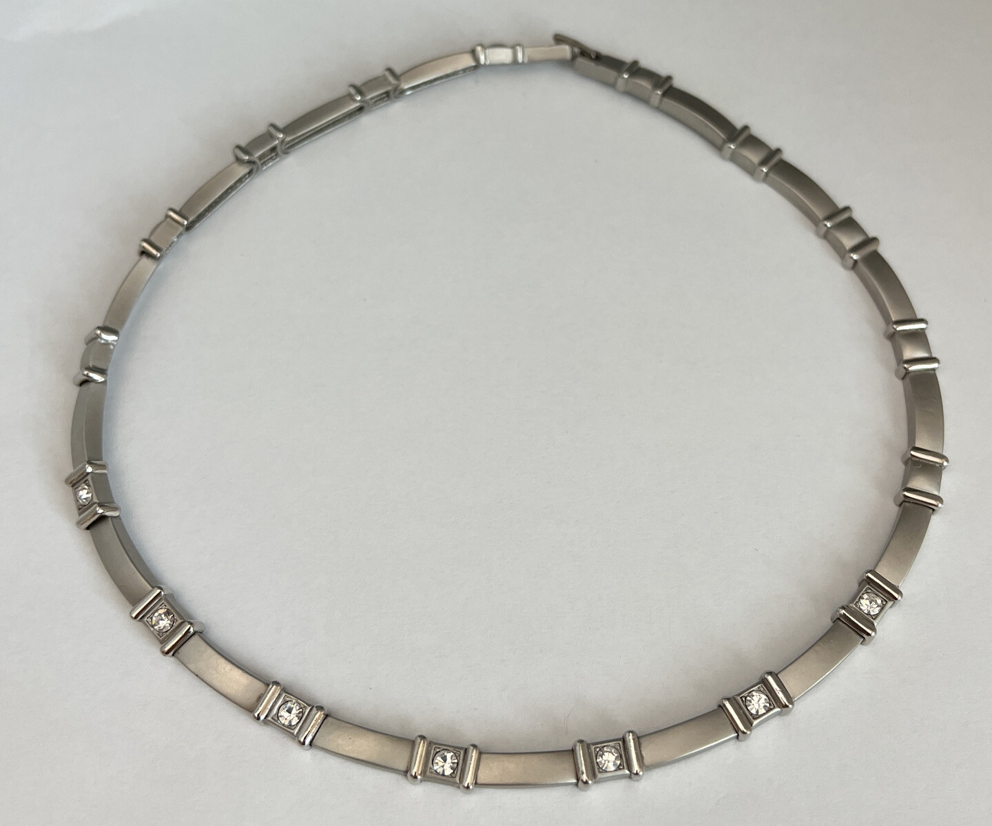 NECKLACE Silver Tone Solid Rectangular Links Rhin… - image 7