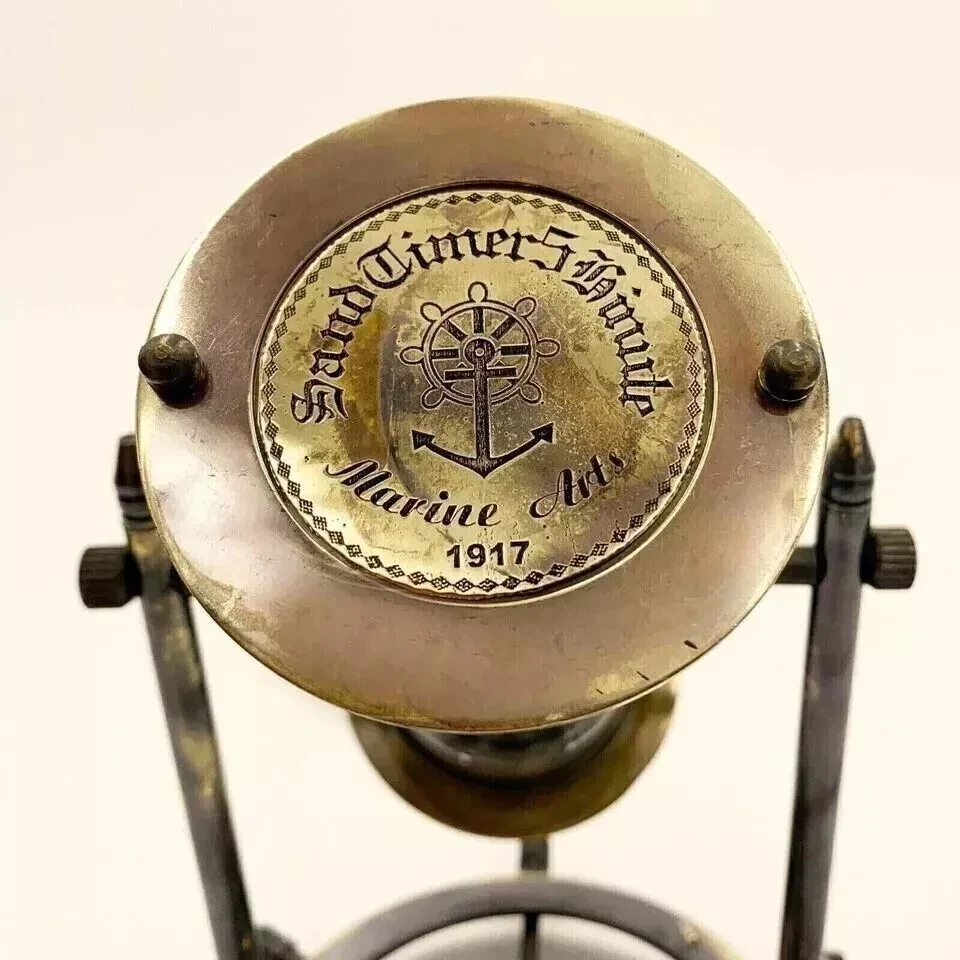 Antiguo reloj de arena temporizador de latón con base de brújula de rueda colgante coleccionable Foto 4 de 4