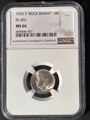 1953S Error BU 10C Silver Roosevelt Dime NGC MS66 FS-401 Die Clash