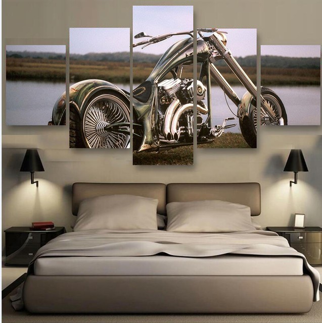 Framed 5 Panels Motor Harley Davidson Cycles Painting Canvas Wall Art
