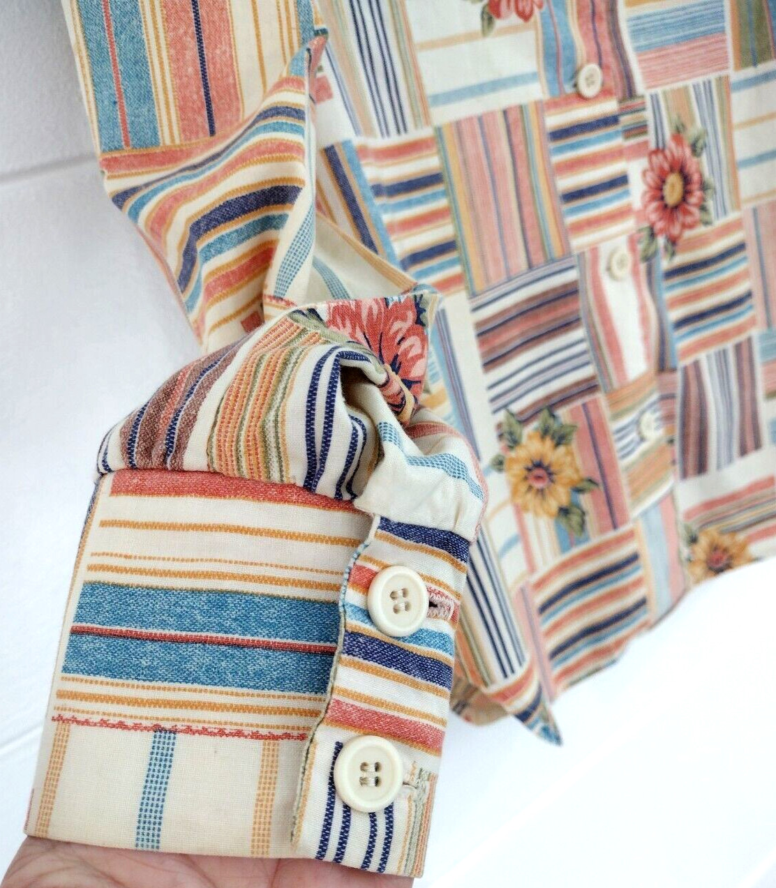 Vtg 70's Western Patchwork Dagger Collar Plaid Bu… - image 8