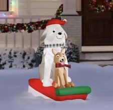 NEW Home Accents Holiday 5 ft LED 2 Dogs in Sleigh Airblown Christmas Inflatable