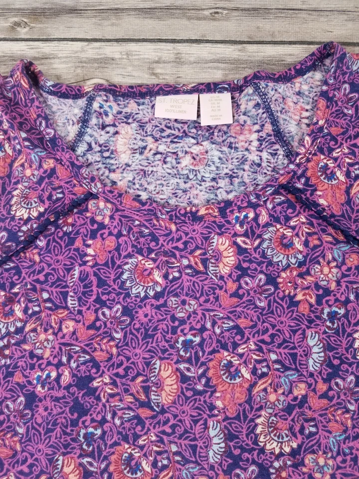 St Tropez West льняной Майка женщин размер M фиолетовый цветочный пляж повседневный - Изображение 3 из 4