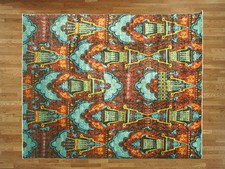 8 X 10'4 Hand Knotted Black Ikat Sari Silk Oriental Rug G419