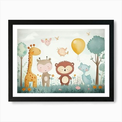 Giraffes And Birds 1 Art Print Framed Wall Art Poster Canvas Print Picture