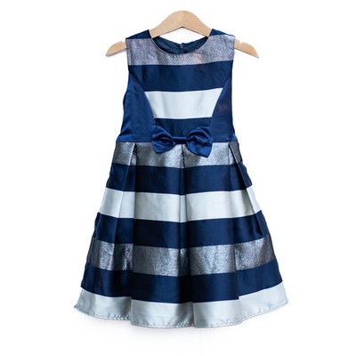 Dorissa Dress Little Girls Size 3T Blue Silver Striped Bow Special Occasion