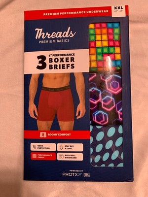 Threads XXL (42-44) Mens Performance Boxer Briefs 3-Pack 6'' Nylon Boxer Briefs