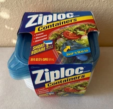 Vintage 1998 Ziploc Snap'n Seal Small Square 2 1/2 Cups 5 Containers Microwave