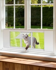 SLSY 24''-34''No-Drill Sliding Adjustable Window Pet Door Lockable Cat Flap 12"H