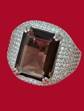 925 Sterling Silver Ring Sz 7 with Natural Smoky Quartz Gem 13x16mm  CZ