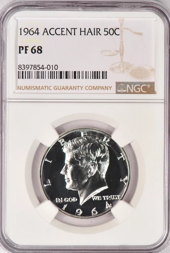 1964 ACCENT HAIR Kennedy Half Dollar Proof NGC PF 68 PR68 Gem Silver Coin 50C