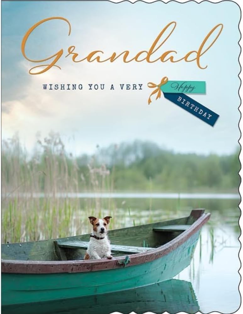 Grandad Birthday Card. Dog In Boat. 19x13cm