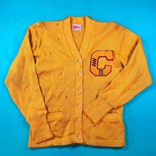 Vintage 1960s letterman collage university button up wool sweater