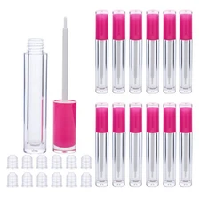 Lip Gloss Brush Wand Tubes 12 Pack 5ml Empty Pink Container Rubber Stopper DIY