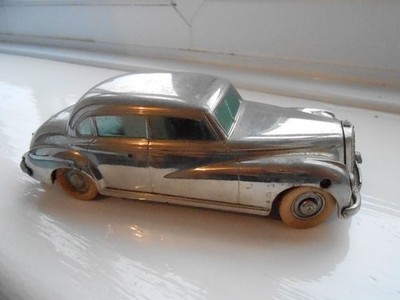 Seltenes Prameta Kolner Mercedes Benz 300 silber funktionierendes Aufziehspielzeug Oldtimer + Schlüssel