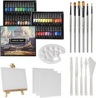Acrylfarben Set 48 Farben 12Ml Mit Pinseln Palettenmessern Leinwand Staffelei