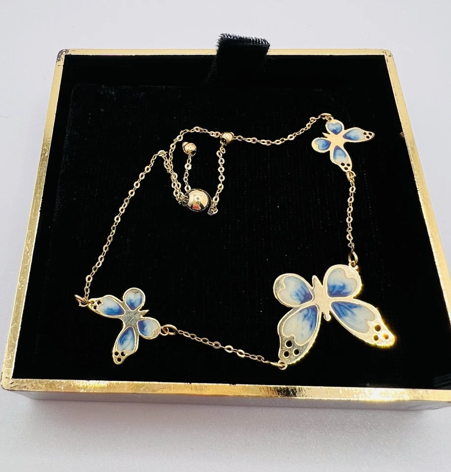 Golden Clef 14k Gold Chain Enamel Butterfly Adjustable Bracelet Light Weight - Image 2 of 4