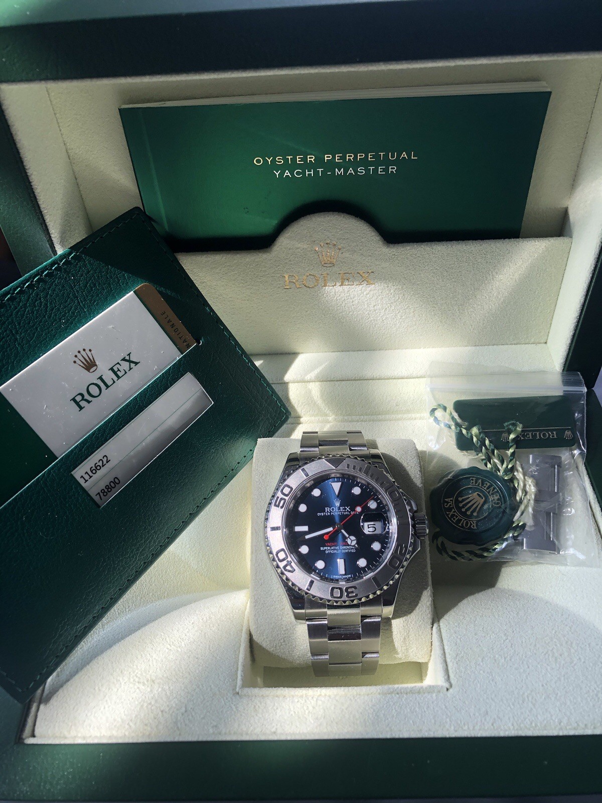 Rolex Yatch Master 40mm 116622 Blue Sunburst Dial Platinum Bezel 2015 Full Set