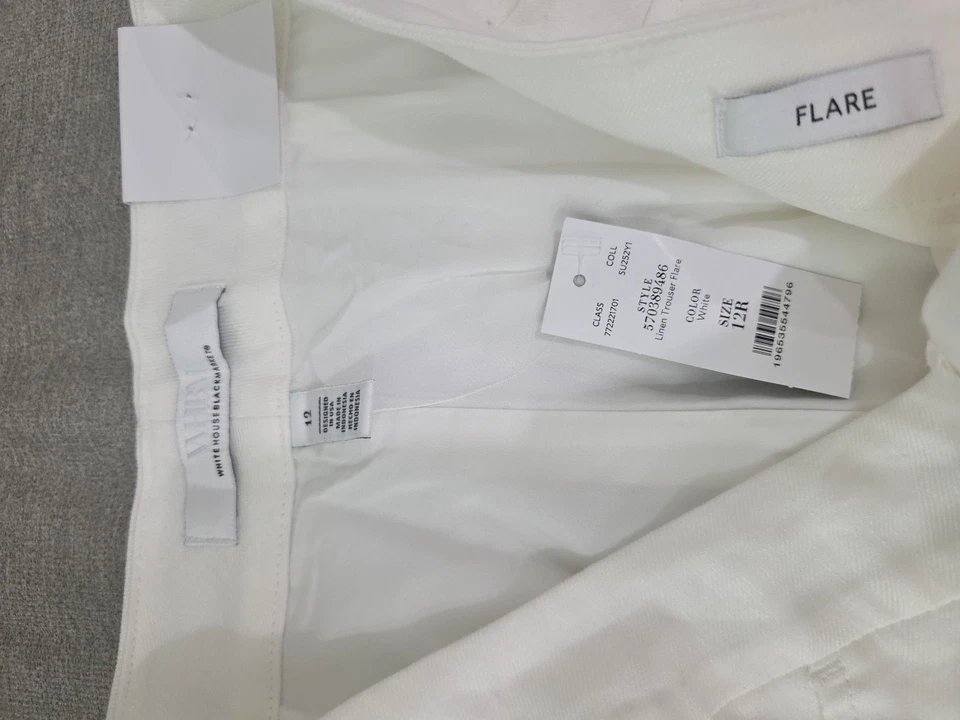 Брюки расклешенные White House Black Market белые льняные, цвет белый, размер 12 - Изображение 4 из 4
