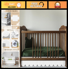 White Scalloped Crib Skirt 28"x52" Pleated Dust Ruffle 14" Drop Nursery Bedding