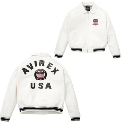 Blouson bombardier homme Avirex en cuir blanc style vintage flight coat rétro... - Photo 1/4