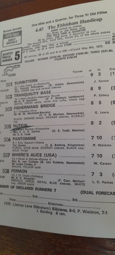 EPSOM RACE CARD, 6 GIUGNO 1973 - IL DERBY VINTO DA MORSTON & EDDIE HIDE - Foto 11 di 13