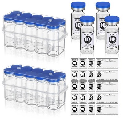 Threlaco 20 Pcs 10ml Sealed Sterile Empty Vials with Self Healing Blue