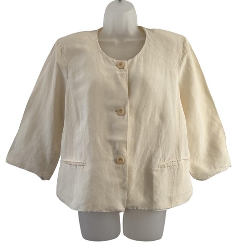 Max Mara, Giacca Max Mara vintage donna grande bianco lino seta cropped made italy blazer