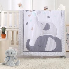 Wowelife Mini Crib Bedding Set for Boys, Premium 3 Piece Elephant Baby Crib Bedd