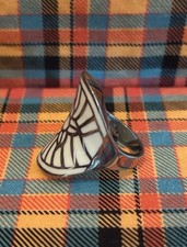 Oval White Enamel Silver Tone Chunky Statement Cocktail Ring Size 10.5