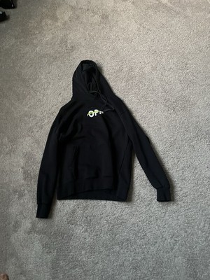 Off-White Men's Black PERMANENT Graphic Pullover Hoodie Drawstring Pockets S