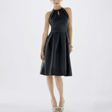 Alfred Sung D449 Size 6 Black A-Line Midi Cocktail Dress Bridesmaid Prom Formal