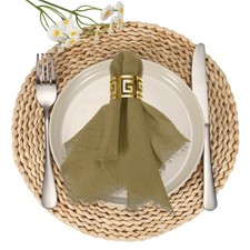 6Pcs Cotton Linen Napkins, 13 x 13 Inch Cloth Napkins Fringe Handmade, Khaki