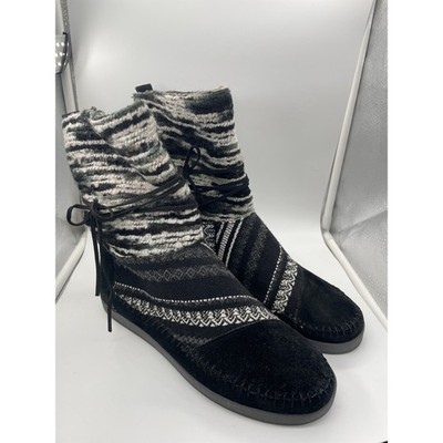 TOMS Nepal Black Suede Geometric Woven Faux Fur Lined Mid Calf Boots Womens 12