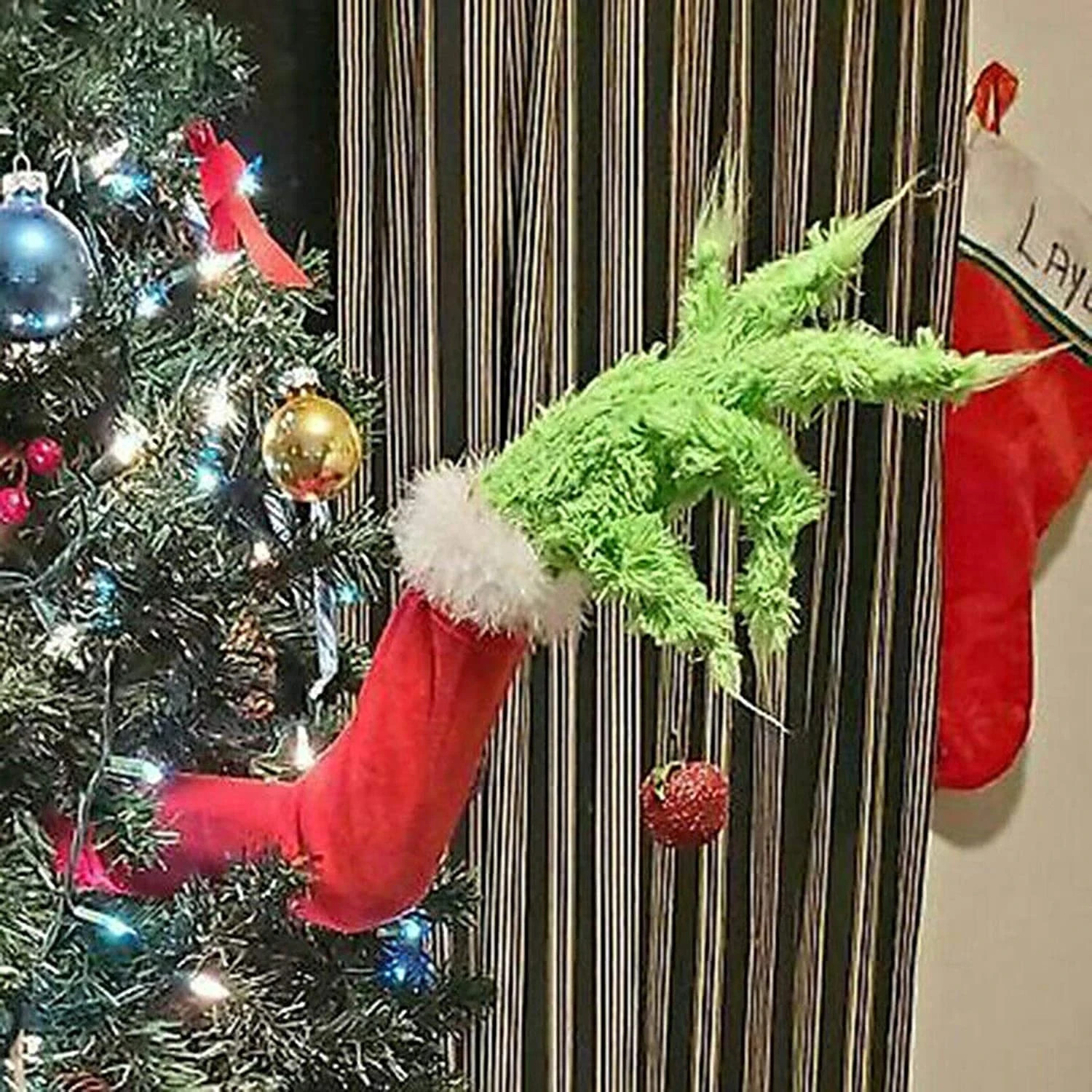 Grinch Christmas Tree Decoration Hand Stuck In Tree Arm Xmas Ornament
