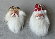 Vintage Santa Claus Head Face Christmas Ornament Set Of 2