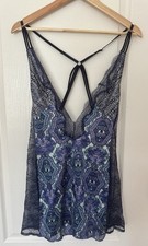 Victoria's Secret Lingerie Slip Babydoll Blue Purple Lace Paisley Sz M