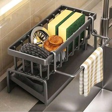 Sponge Holder Kitchen Sink Caddy Organizer with Self-draining Tray Towel Rack